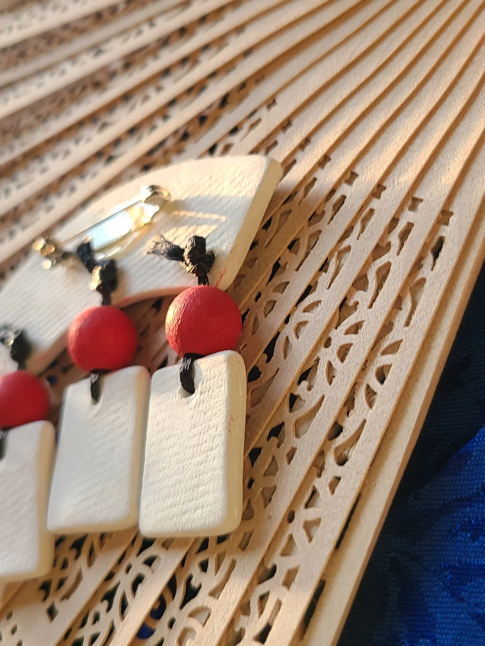 Vintage I ♥ Bridge Brooch with Red and Ivory Ceramic Charms